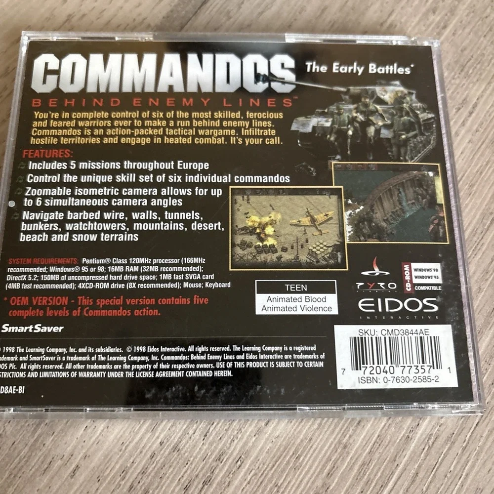Commandos Behind Enemy Lines‎ PC CD-ROM Video Game 1998 Eidos w/ Extra Game